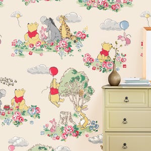 Adesivo da parete classico Winnie the Pooh color pastello, carta da parati classica Winnie the Pooh per la cameretta dei bambini, adesivo per la cameretta dei bambini