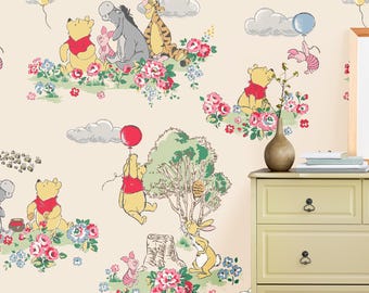Pastel Winnie the Pooh Wallpaper, Nursery Room Decal