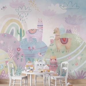 Carta da parati arcobaleno, carta da parati con animali, murale arcobaleno, adesivi murali per la cameretta dei bambini, decorazioni per baby shower, regalo per neonato, adesivi murali arcobaleno per bambini