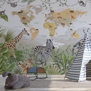 Kinder Tapete Wandbild Tapete, Kinder Tapete, Aquarell Süße Tiere Karte Schälen und Aufkleben