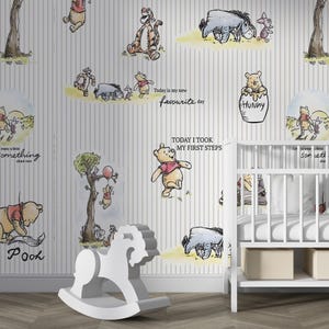 Carta da parati classica Winnie the Pooh Adesivo da parete Pooh Arte da parete Eeyore Adesivo da parete Carta da parati vintage per la stanza del bambino Adesivo per la stanza dei bambini