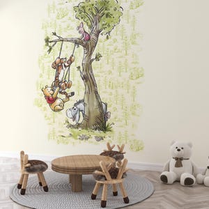 Winnie the pooh e i suoi amici sull'albero con citazione, adesivo da parete per cameretta dei bambini, carta da parati classica Winnie the Pooh, adesivo da parete, arte di Pooh, adesivo per cameretta dei bambini