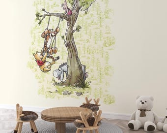 Winnie the pooh and friends on tree with Quote nursery wall decal Classic Winnie the Pooh Wallpaper Wall decal pooh art Nursery room decal