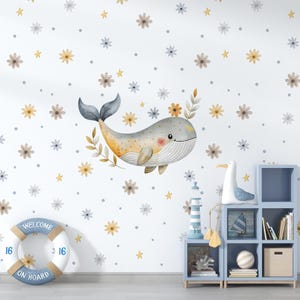 Kids Undersea Ocean Wallpaper, Watercolor Sea Life Nursery Decor, Kids Room Wall Art, Cute Sea Animals Wall Mural, Beach Nursery Decor