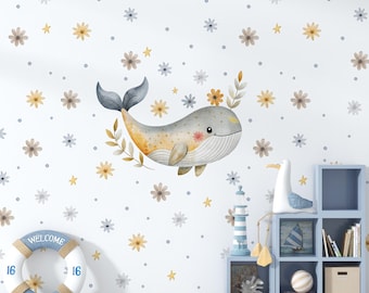 Kids Undersea Ocean Wallpaper, Watercolor Sea Life Nursery Decor, Kids Room Wall Art, Cute Sea Animals Wall Mural, Beach Nursery Decor