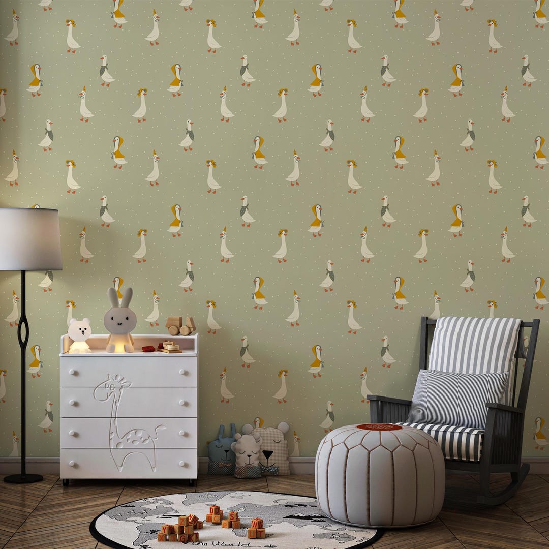 Farmhouse Goose Kids Wallpaper, Cute Peel and Stick Nursery Wall Decor ...