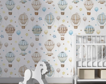 Kids Wallpaper Peel and Stick, Kids Animals with Hot Air Balloon Wall Mural, Removable balloon wallpaper,  Hot Air Balloons Wallpaper