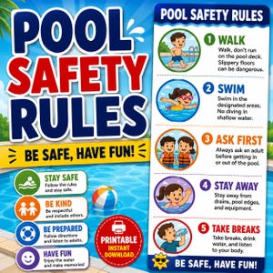 Pool Safety Rules for Kids Poster | Water Safety Drawing Activity (Digital Download)