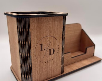 Personalized wooden business card holder | Office card stand | Engraved corporate gift