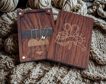 Personalized wooden needle case - sewing accessory gift for seamstresses
