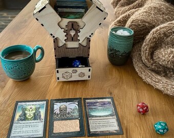 Wooden Card Box with Mechanical Drawer | Optional Engraving | Tarot & Playing Cards