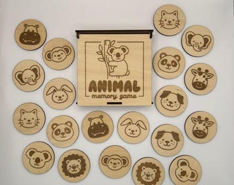 Wooden Memory Game for Children - Personalized Montessori Learning Game with Box