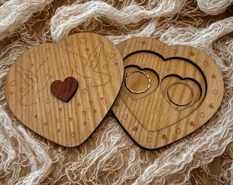 Personalized wooden jewelry box – engraved heart-shaped jewelry box, gift with engraving, name & date, Valentine's Day gift idea