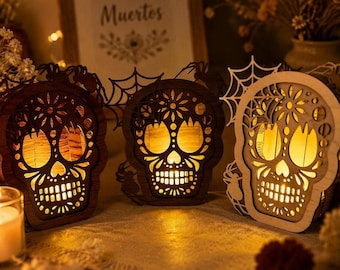 Halloween Skull Candle Holder Made of Wood – Spooky Decoration – Tealight Holder – Handmade – Gothic Party Decoration – Laser Cut Design