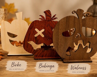 Halloween shadow candle holder made of wood with pumpkin – LED / tealight light decoration – handmade – spooky table & window lighting