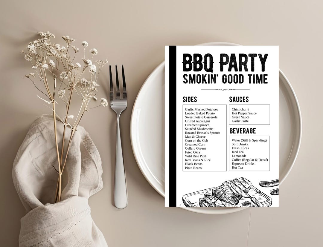 Editable BBQ Menu Template, Barbecue Party Menu Printable, Grill Menu ...