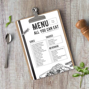 Editable BBQ Menu Template, Barbecue Party Menu, Grill Menu Template, Printable A4, Instant Download, Templett Editable Menu