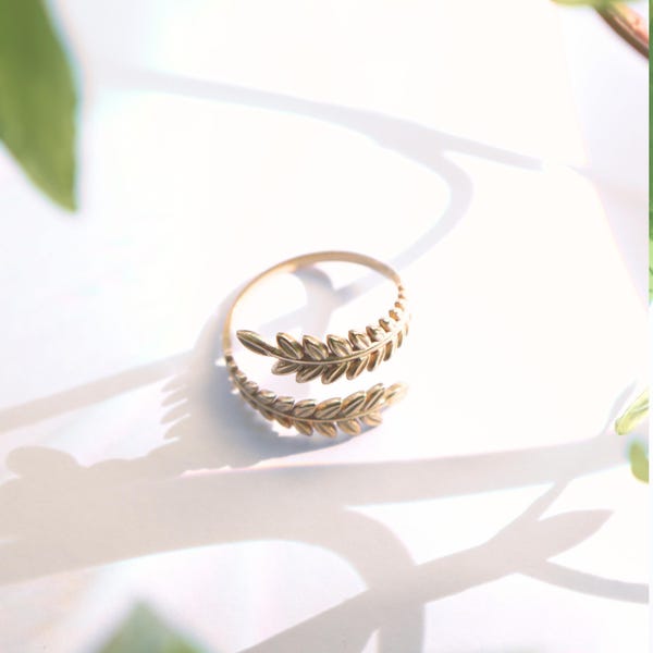 Farn Ring, Minimalistischer Batt Ring Farn Natur, offener, verstellbarer Ring, floral Ring