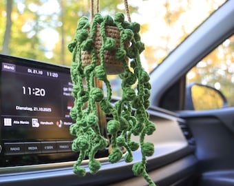 Finished crocheted plant, car plant, gift for plant lovers, crocheted car accessories, mini leaves, crocheted hanging plant in a pot
