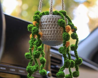 Ready-made crocheted plant with yellow flowers, car plant, gift for plant lovers, crocheted car accessories, hanging plant lemons