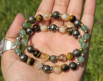 Fülle Kristall Armband: Citrin, Pyrit, Aventurin & Tigerauge für Wohlstand, Reichtum, Überfluss