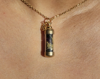 Mini collar de tarro de protección con hechizos: amatista, obsidiana y dije de pentagrama