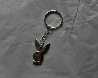 Playboy Bunny Pendant Keyring Keychain Chain in Vintage Retro y2k 2000 90s Style Silver Cute