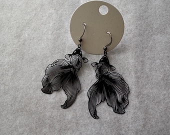 Koi Fish Earrings Black Japan Anime Goth Inspired