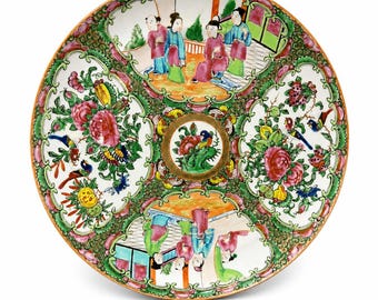 Antique Chinese Export Rose Medallion Thin Porcelain Plate - Qing Dynasty Circa