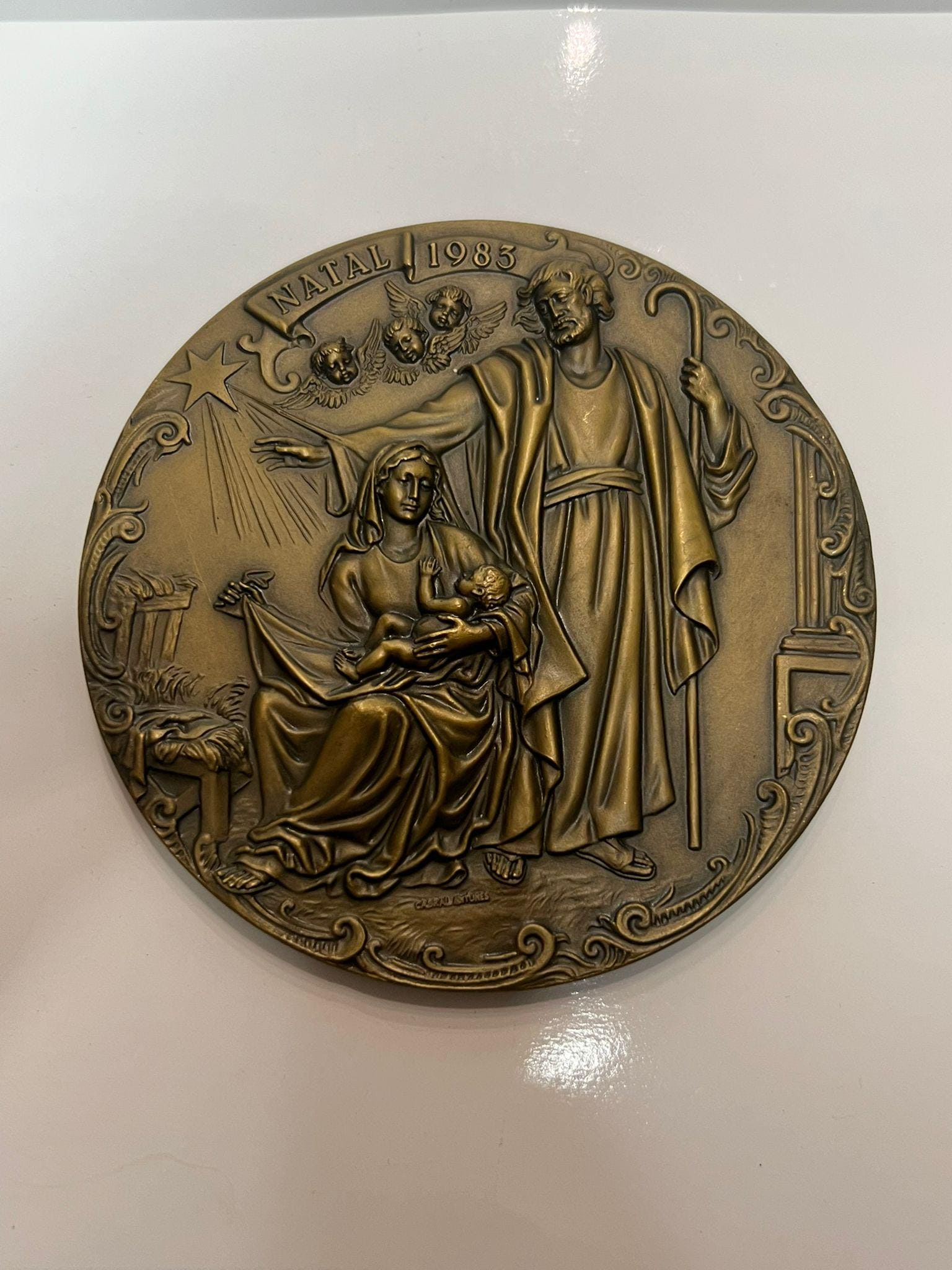 Vintage Bronze Medal by Christmas 1983 - Holy Family - Birth of