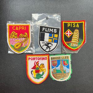 Vintage European Travel Souvenir Patches - Pisa, Capri, Bruxelles, Films, Portofino