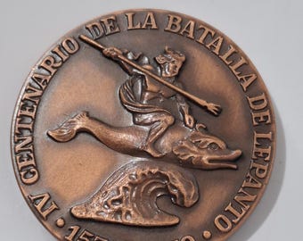 Medalla de bronce antigua del IV Centenario de la Batalla de Lepanto 1570-1970 España