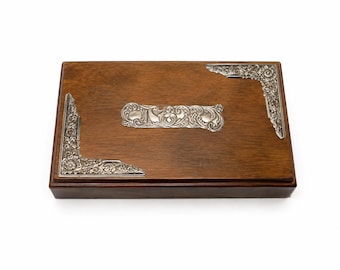 Antique/Vintage Deco Wood and Sterling Silver - Cigarette Box