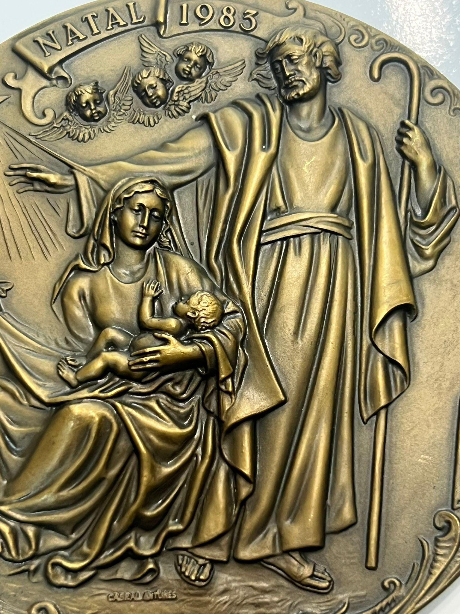 Vintage Bronze Medal by Christmas 1983 - Holy Family - Birth of