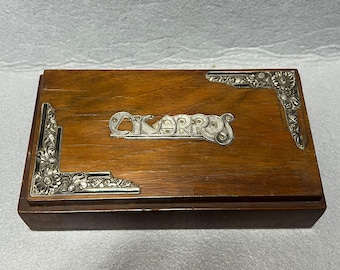 Antique/Vintage Deco Wood and Sterling Silver - Cigarette Box