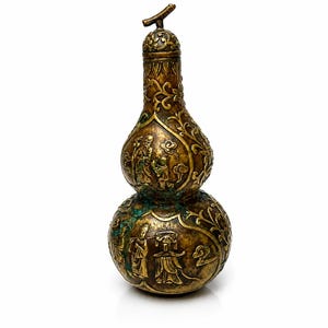 Antique Chinese Bronze Double Gourd Vase - Signed