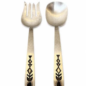 Antique/Vintage Native American - Hand Made Sterling Silver Fork and Spoon - Geometric Motif