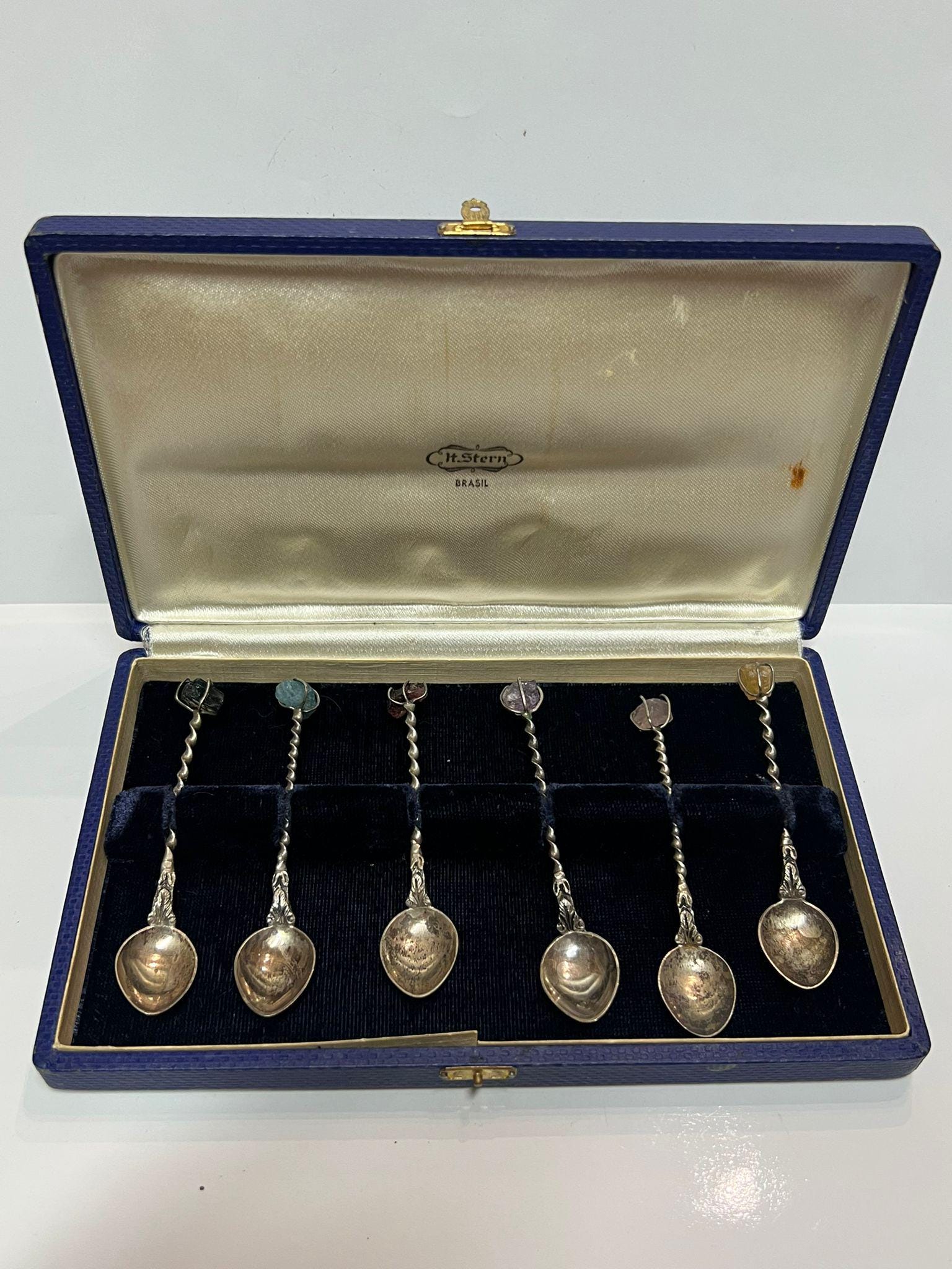 カクテル用スプーン、純銀スターリングシルバー ヴィンテージ シルバー カクテルスプーン（ストーン付き