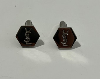 Vintage Yves Saint Laurent - Classic Logo HallMark YSL - Hexagonal Cufflinks