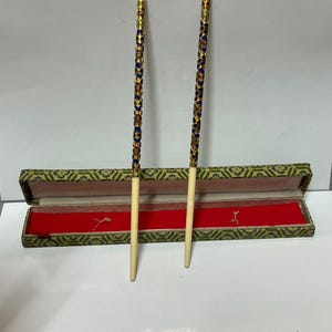Vintage Cloisonne Set of Chopsticks - Enamel Bovine Bone - Box