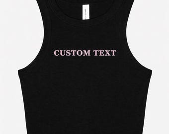 Custom Embroidered Crop Tank Top | Personalized Text Vest, Baby Pink Embroidery summer top