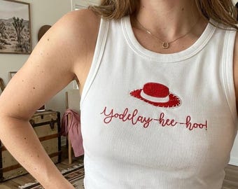 Jessie Cowgirl Embroidered Crop Tank Top, Retro Western Baby Tee