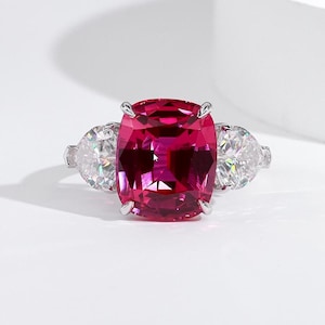 8ct  Pigeon Blood Ruby Lab Grown Ruby 10K Gold Set Cushion Cut Ruby Classic Jewelry Side Stone Moissanite Custom Order