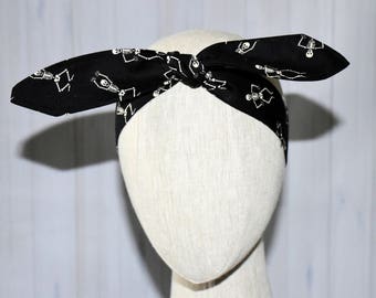 Halloween Haarschal: Rockabilly Skelett Print, Retro Style