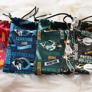 Four Houses Inspired Drawstring Bag/ Goody Bag/ Party Favor/ Birthday/ RPG/ DND/ Dice Bag/ Accessory Bag/ DC/ Gift for Her