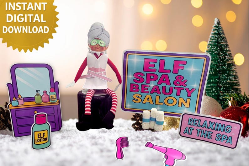 Elf Spa Day Printable Kit | Elf Beauty Salon Props, Standee Signs ...