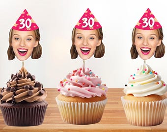 Custom Face Cupcake Toppers – Photo Cutouts for Birthday Party, Bachelorette, Graduation, Retirement, Funny Personalized Decorations.