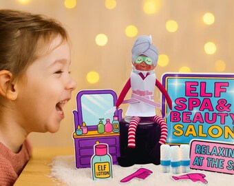 Kit imprimible para el día de spa de Elf / Accesorios para salón de belleza, letreros, batas y accesorios de spa de Elf / Descarga instantánea de Elf / Sin producto físico