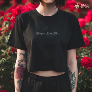 Reaper Fear Me Tee, Gothic Crop Top with Dark Vibe