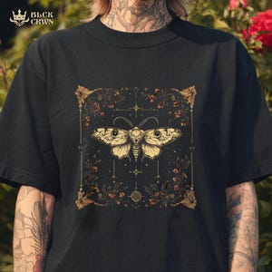 Ornate Lunar Moth Shirt, Boho Floral Luna Moth Tee, Fairycore Cottagecore Aesthetic Top